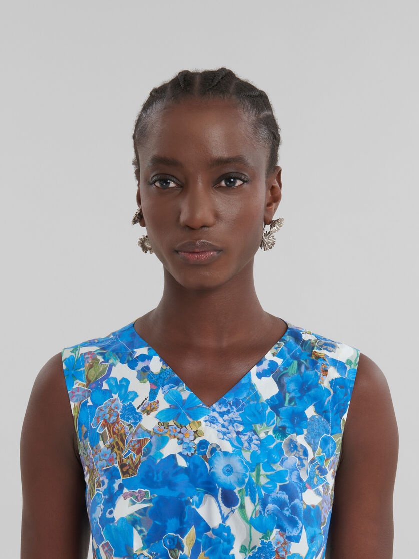 BLUE COTTON A-LINE DRESS WITH COLLAGE PRINT - 4