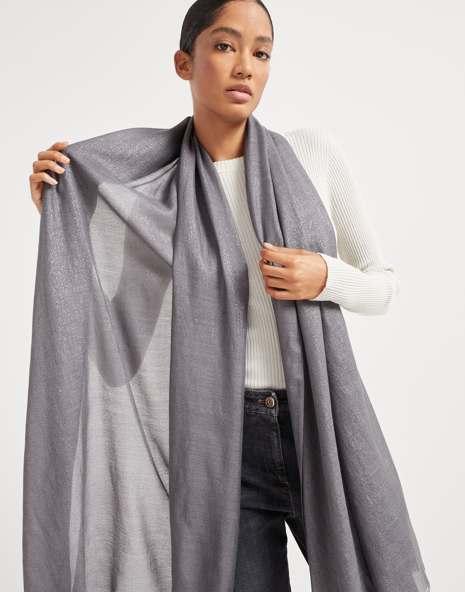 Cashmere and silk sparkling scarf - 4