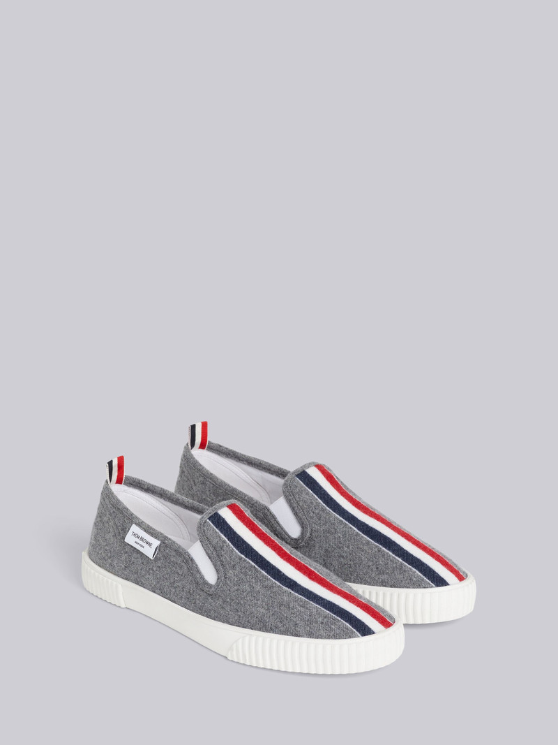 Medium Grey Lightweight Boiled Wool Engineered Stripe Waterproof Pu Sole Slip-On Heritage Trainer 3