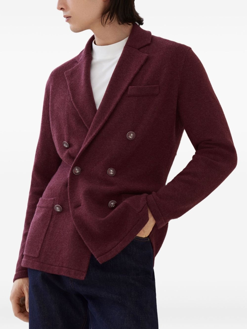 double-breasted knitted blazer - 5