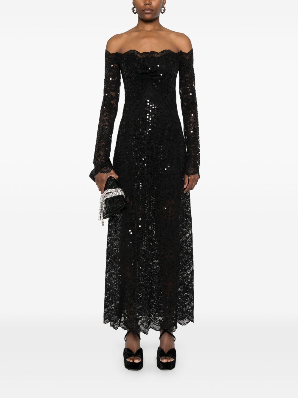 sequin-embroidered lace maxi dress - 2