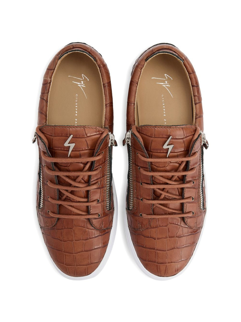 Frankie crocodile print zip leather sneakers 4