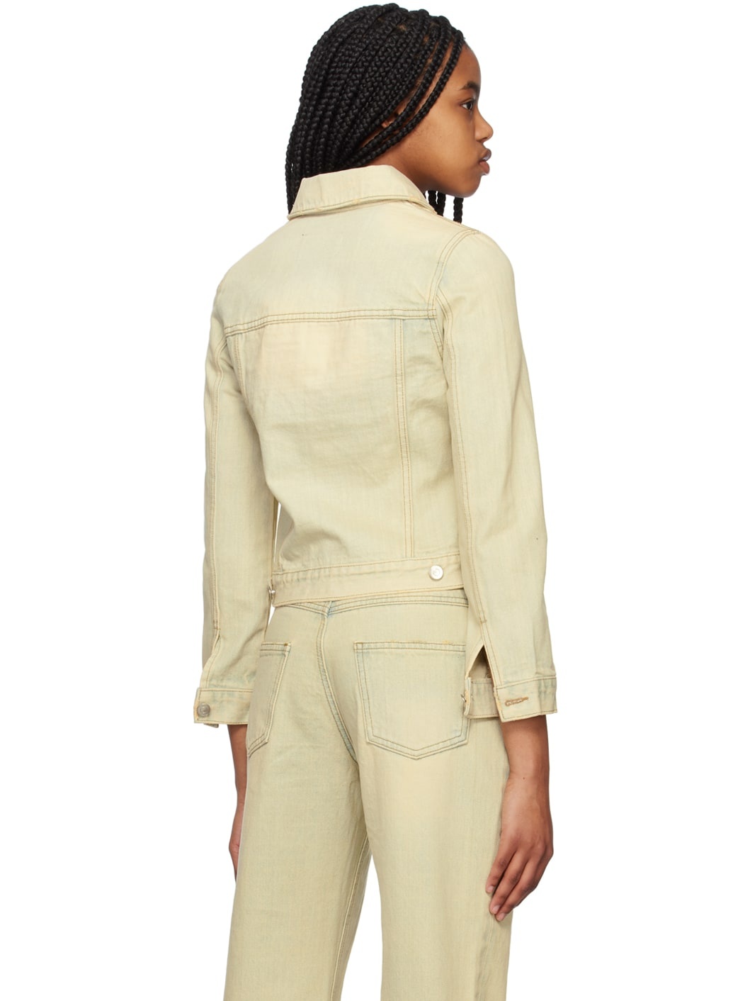 Beige Faded Denim Jacket - 3