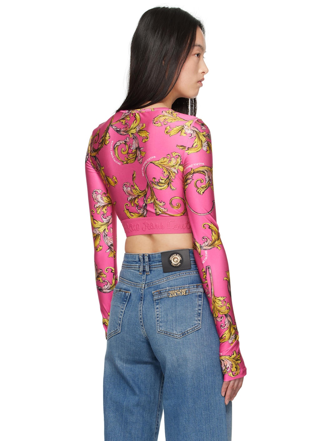 Pink Outline Barocco Crop T-shirt - 3