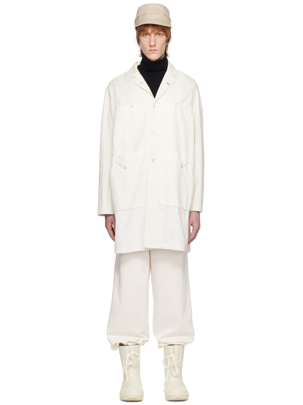 Off-White Notched Lapel Coat - 1