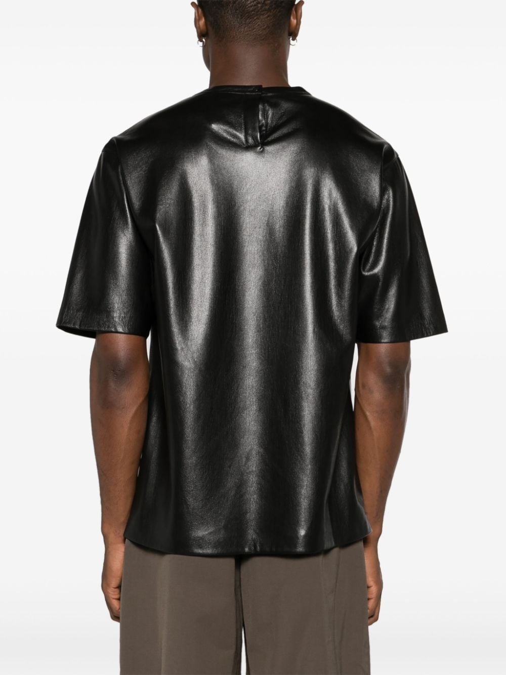 drop-shoulder faux-leather T-shirt - 4