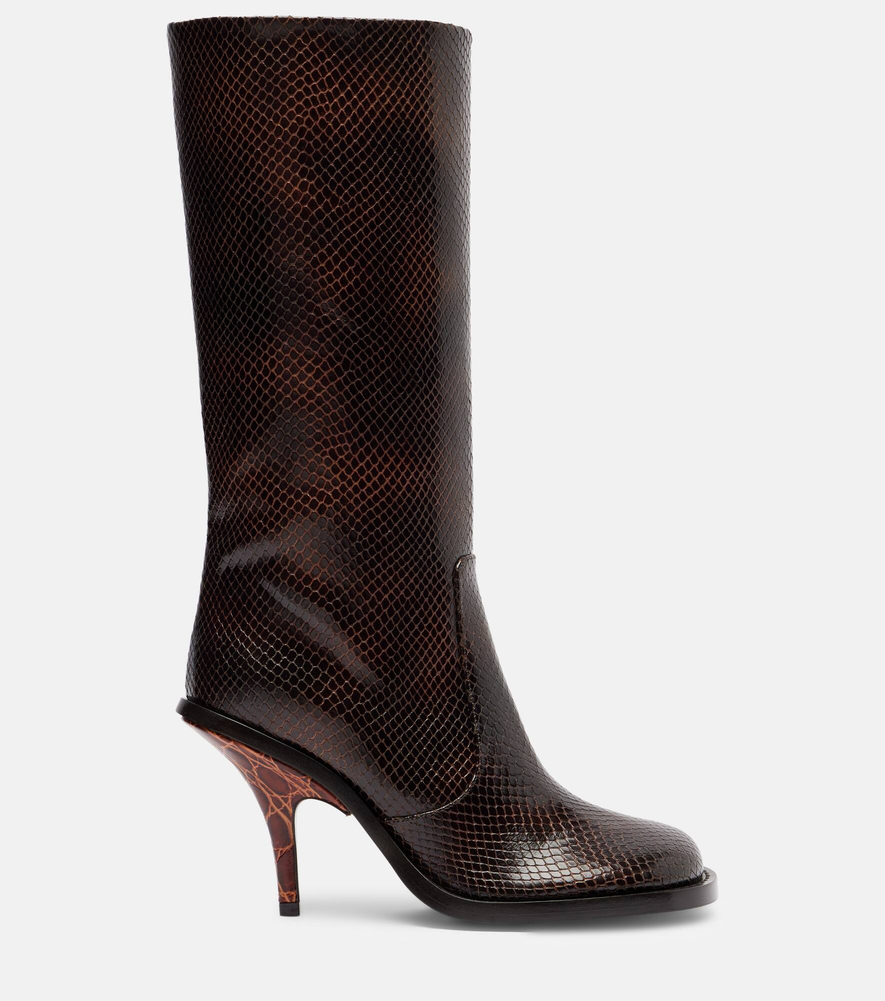 Snake-effect leather knee-high boots - 4