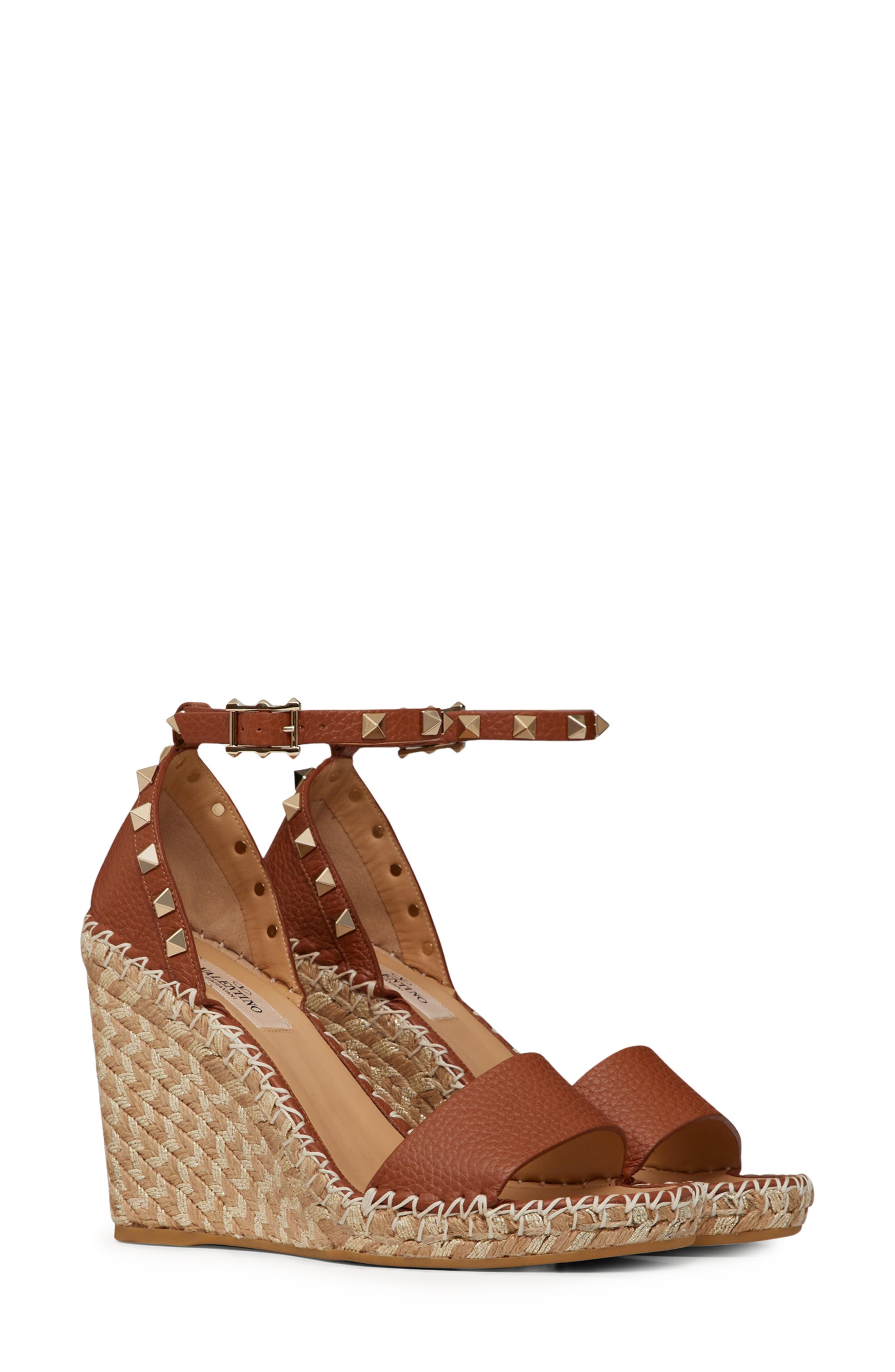 Valentino Garavani Valentino Rockstud Espadrille Wedge Sandal in 48L Selleria/naturale at Nordstrom - 1