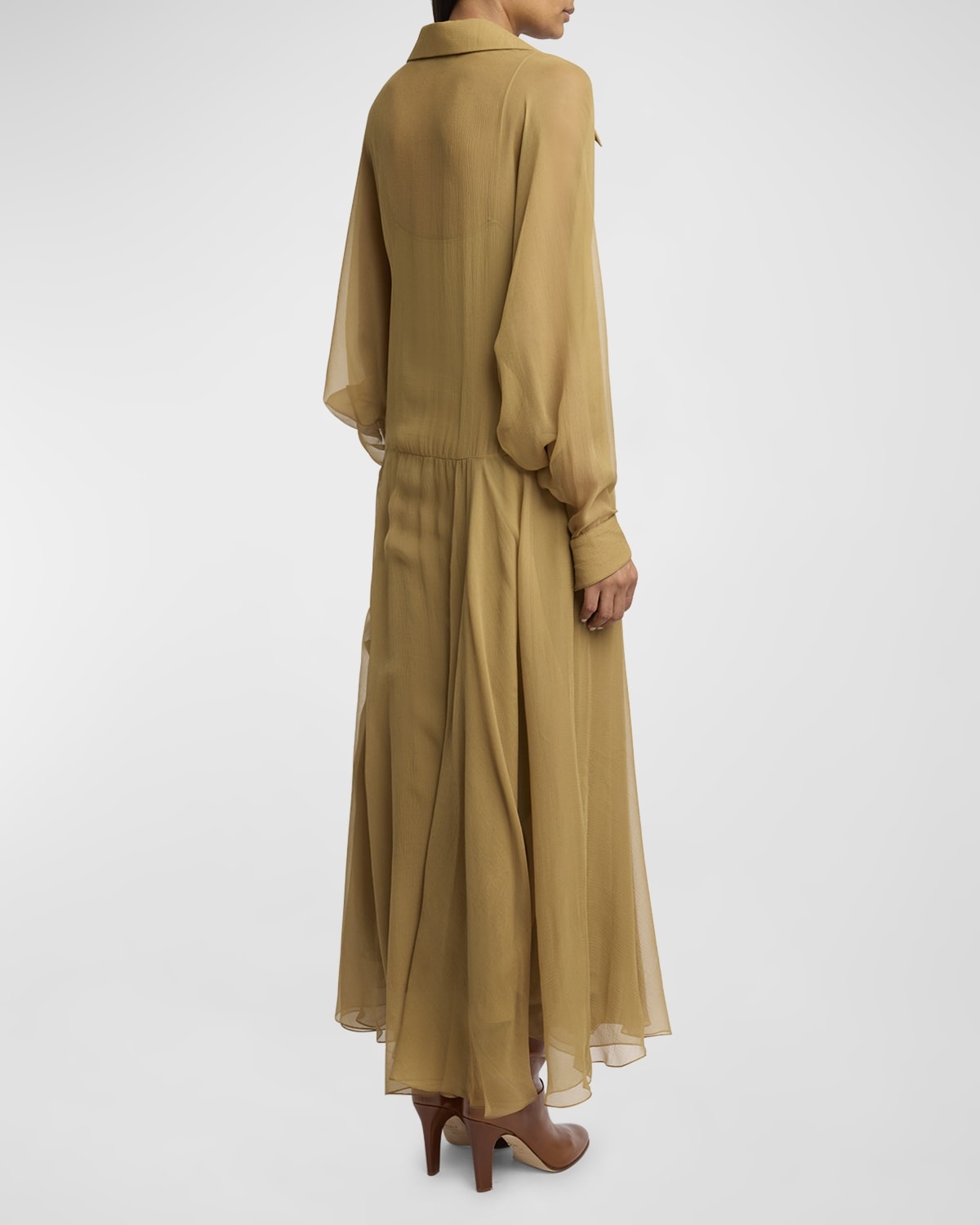 Long-Sleeve Organic Silk Maxi Shirtdress - 6