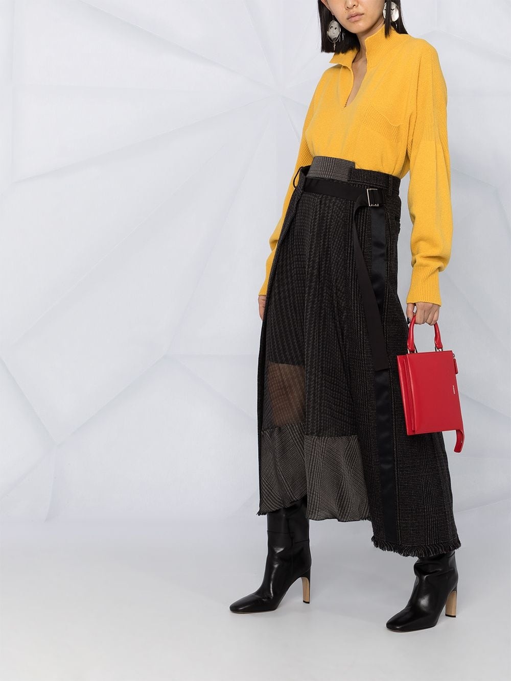 asymmetric belted glencheck skirt - 2