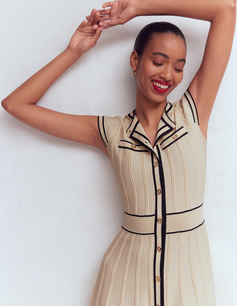 Cap Sleeve Knitted Dress-Warm Ivory 4