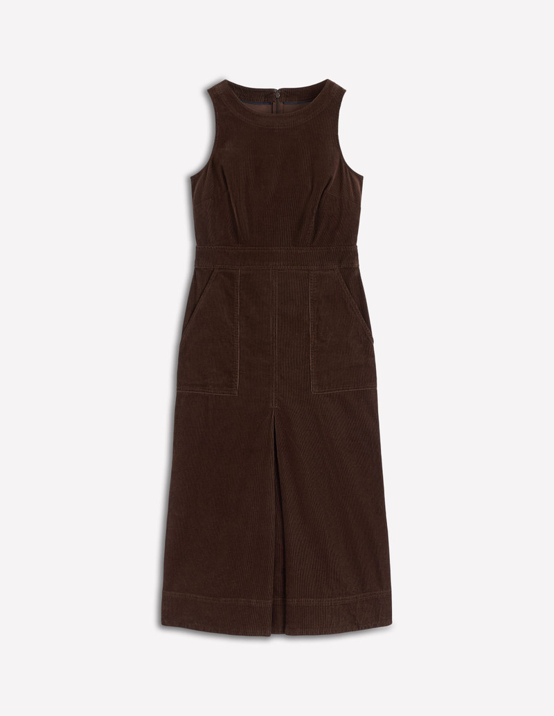 Ula Box Pleat Cord Midi Dress-Espresso 1