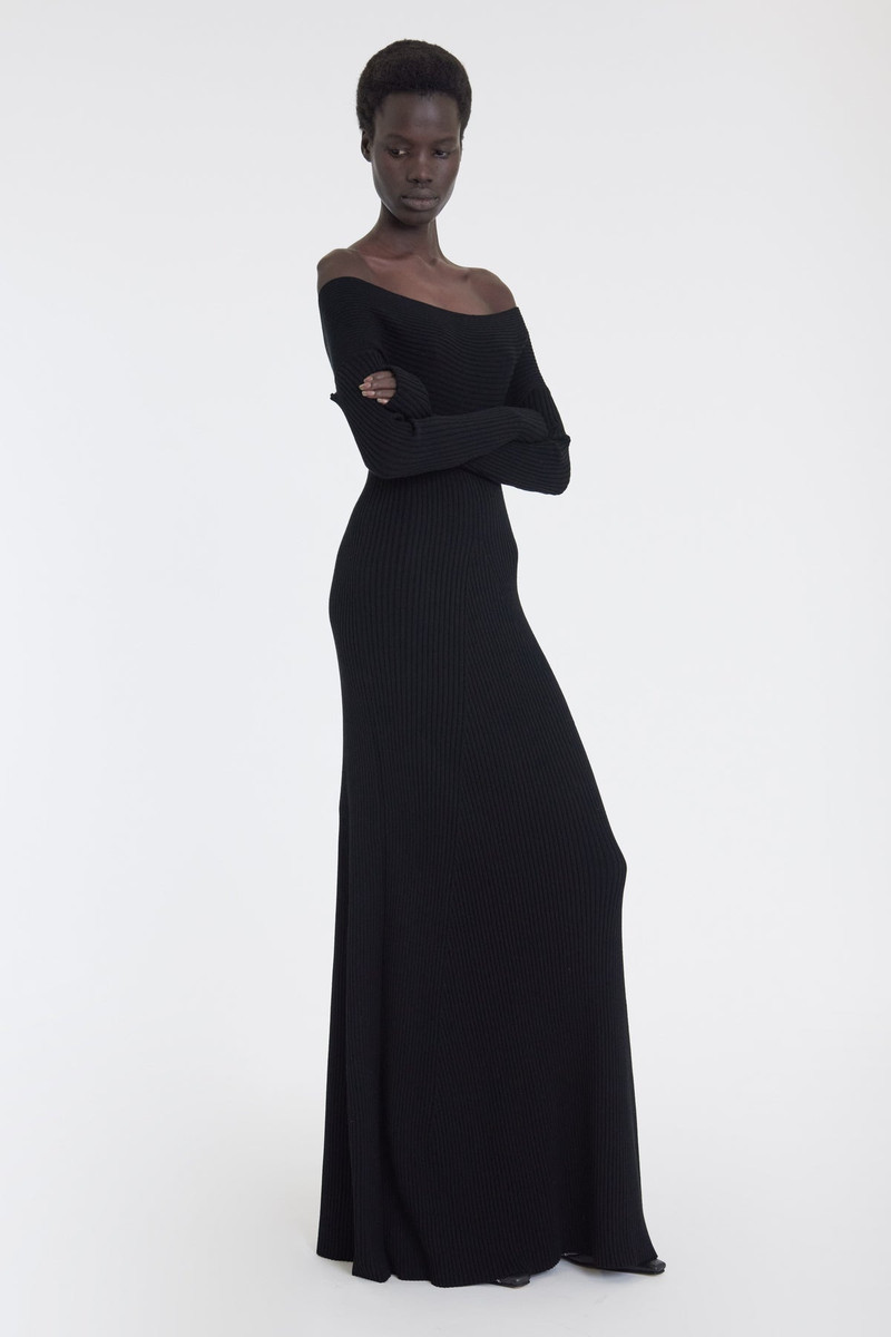 KNIT MAXI OFF SHOULDER DRESS BLACK 5