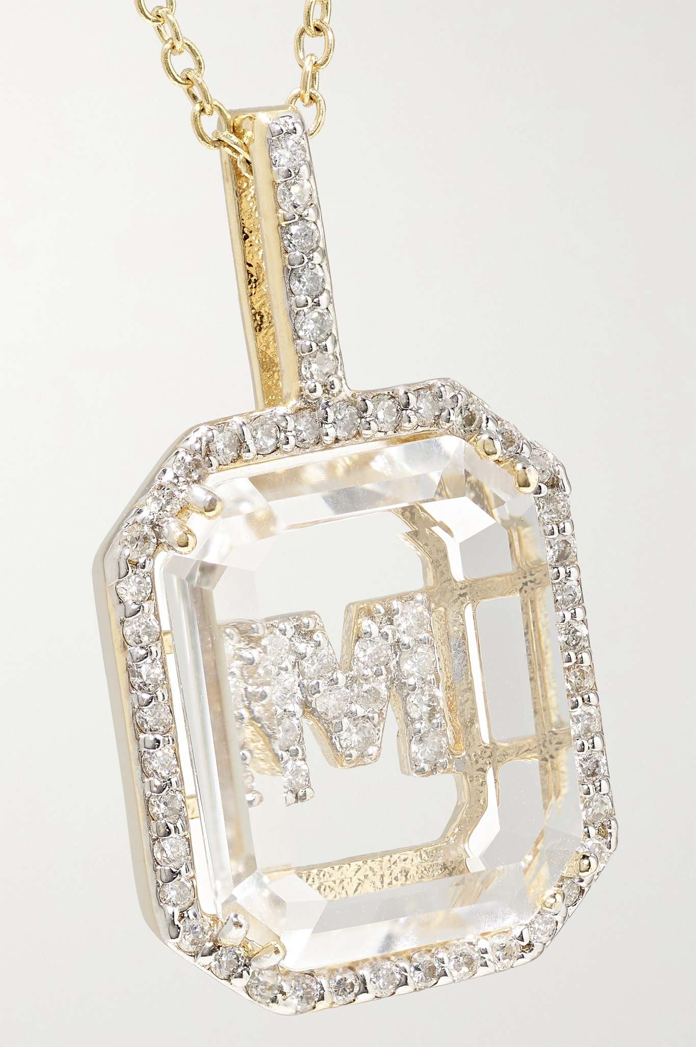 Initial 14-karat gold, quartz and diamond necklace - 5