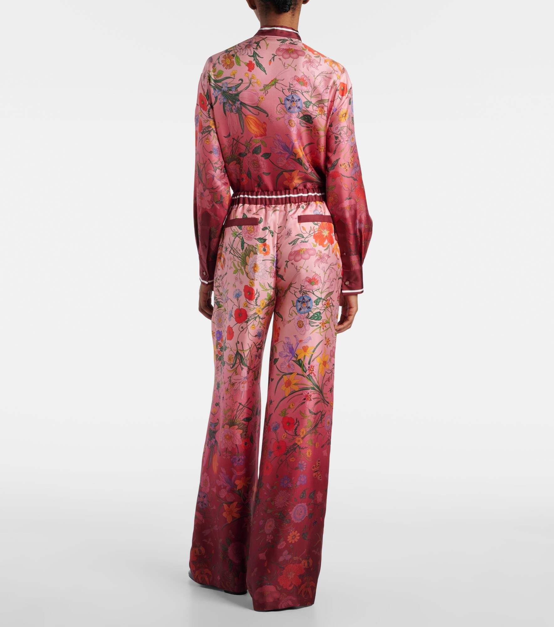 Floral silk wide-leg pants - 3