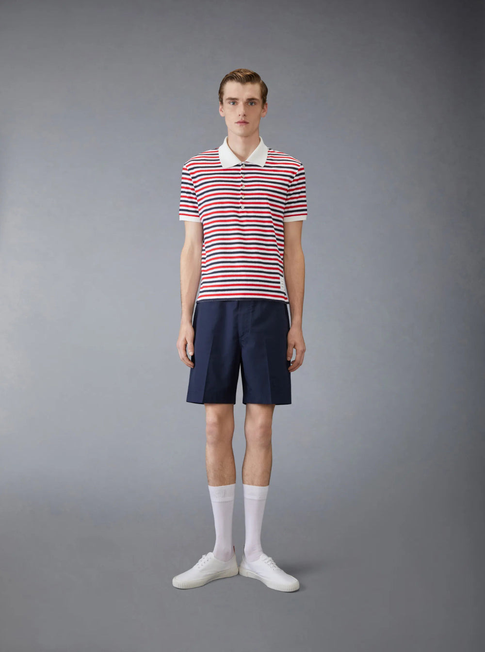Thom Browne Men Blue Bermuda Pants With Logo Patch On The Rear And Belt Loops In Cotton Blend Man - 4