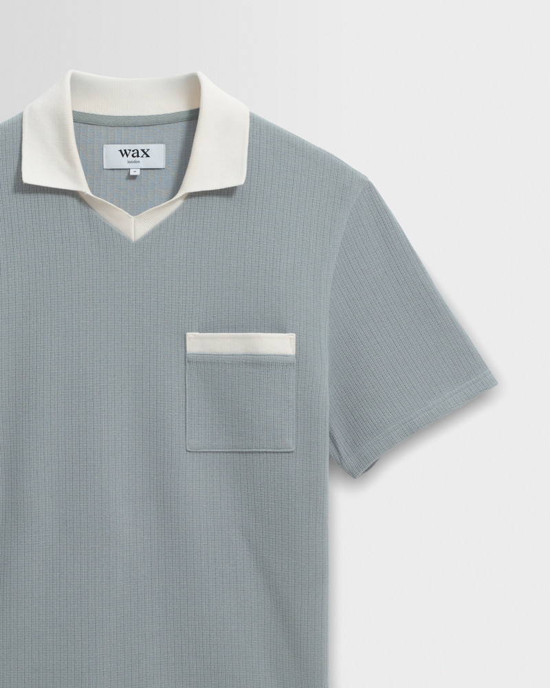 Pendal - Blue And Ecru Ribbed Organic Cotton Polo Shirt 7