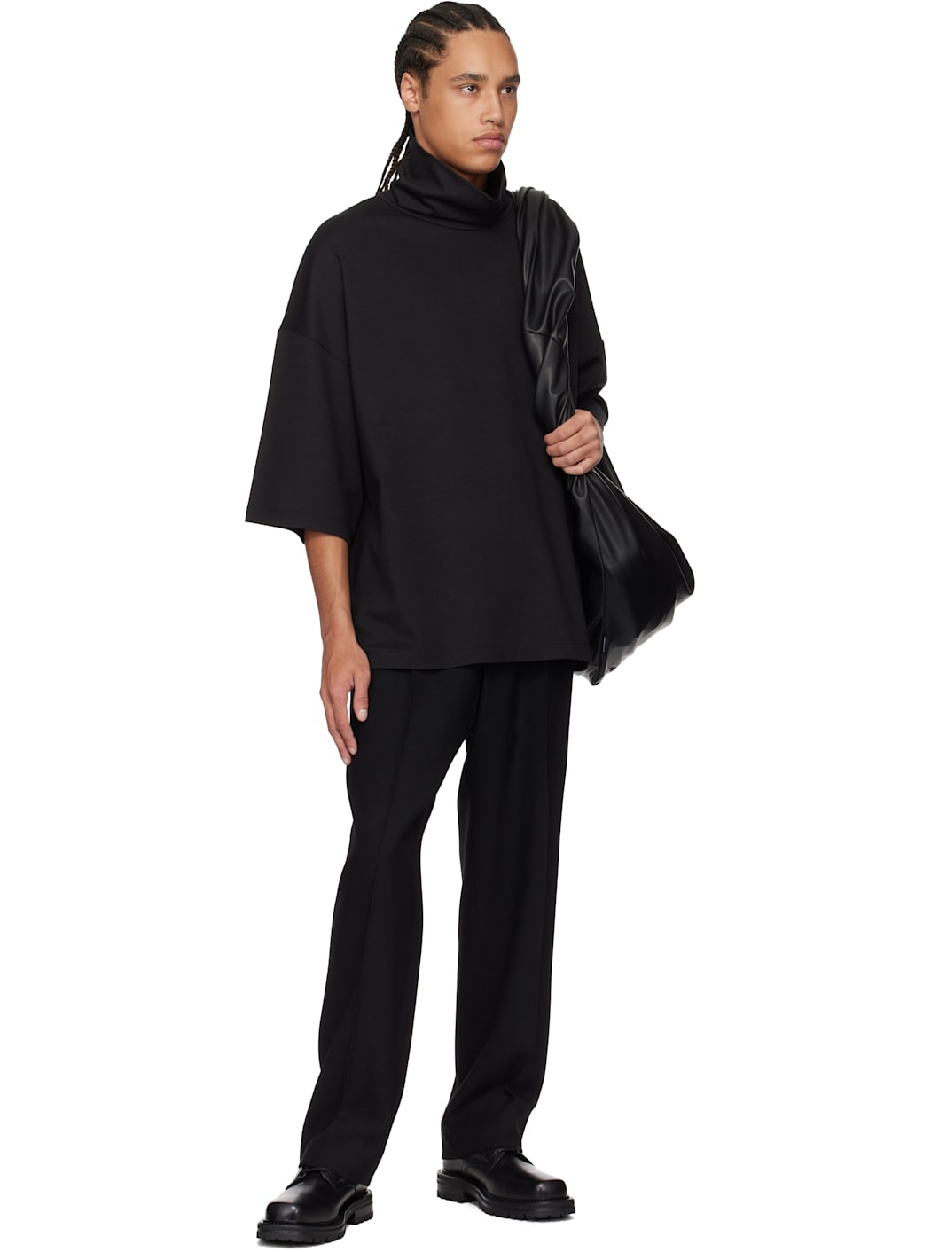 Black Wool Gabardine Single Pleat Trousers - 4