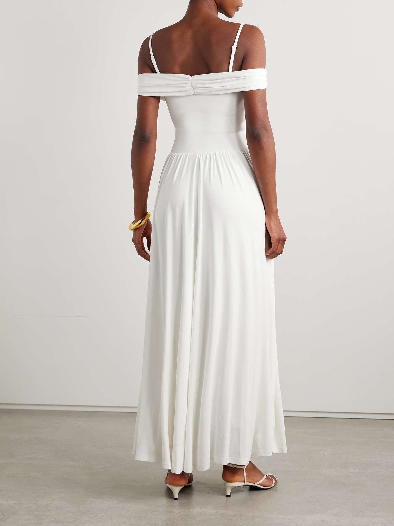 Amarantha cold-shoulder pleated stretch-jersey and knit gown - 3