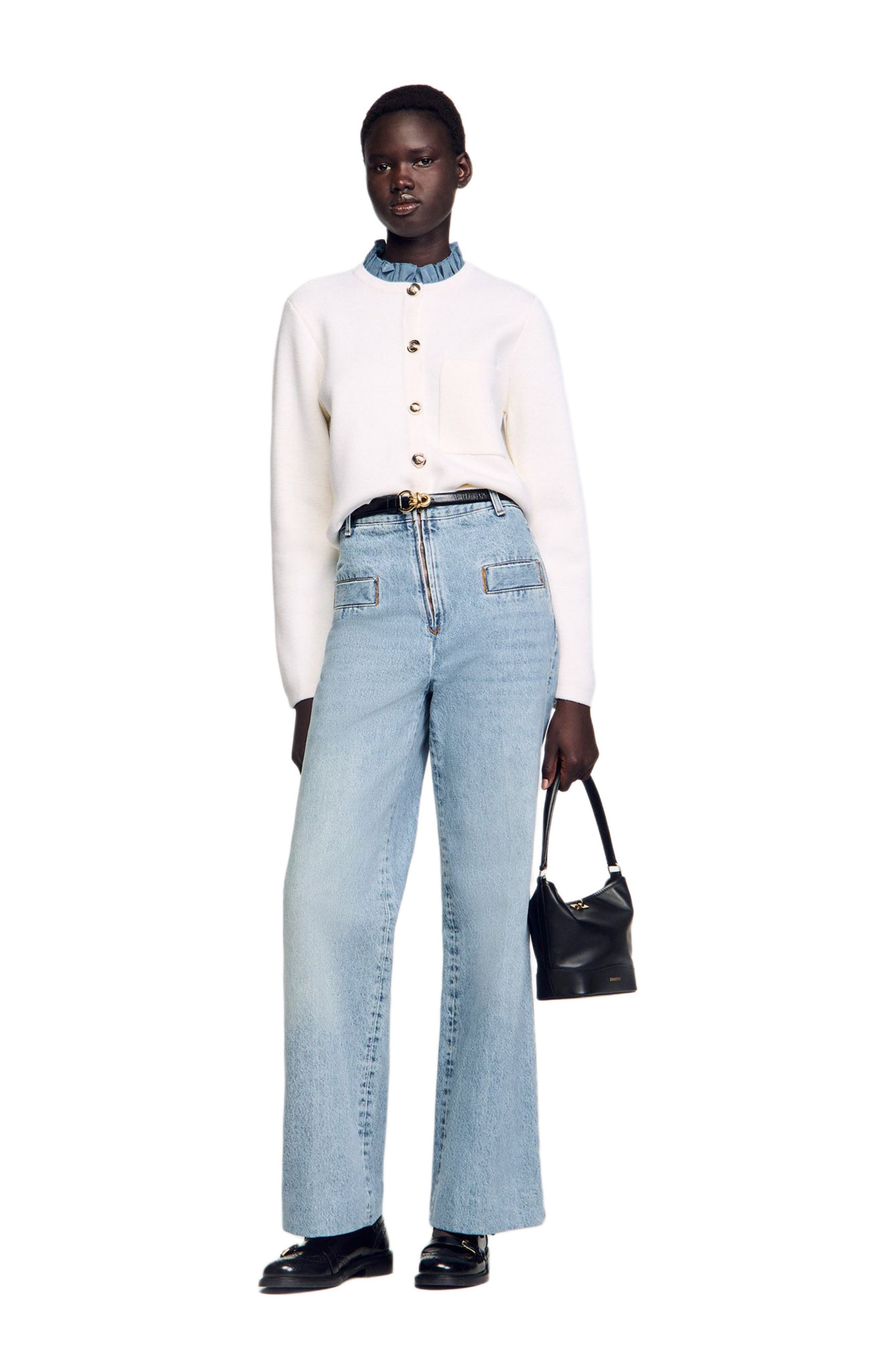 SANDRO High-neck cardigan in Ecru at Nordstrom - 5