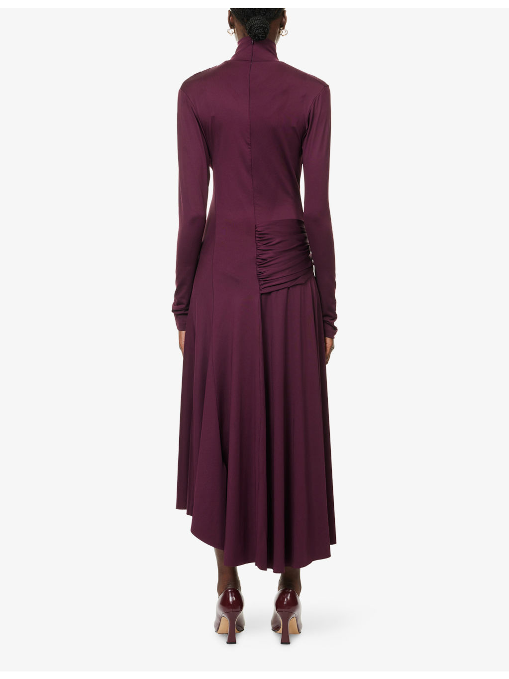 Draped Long-Sleeves Stretch-Woven Midi Dress - 4