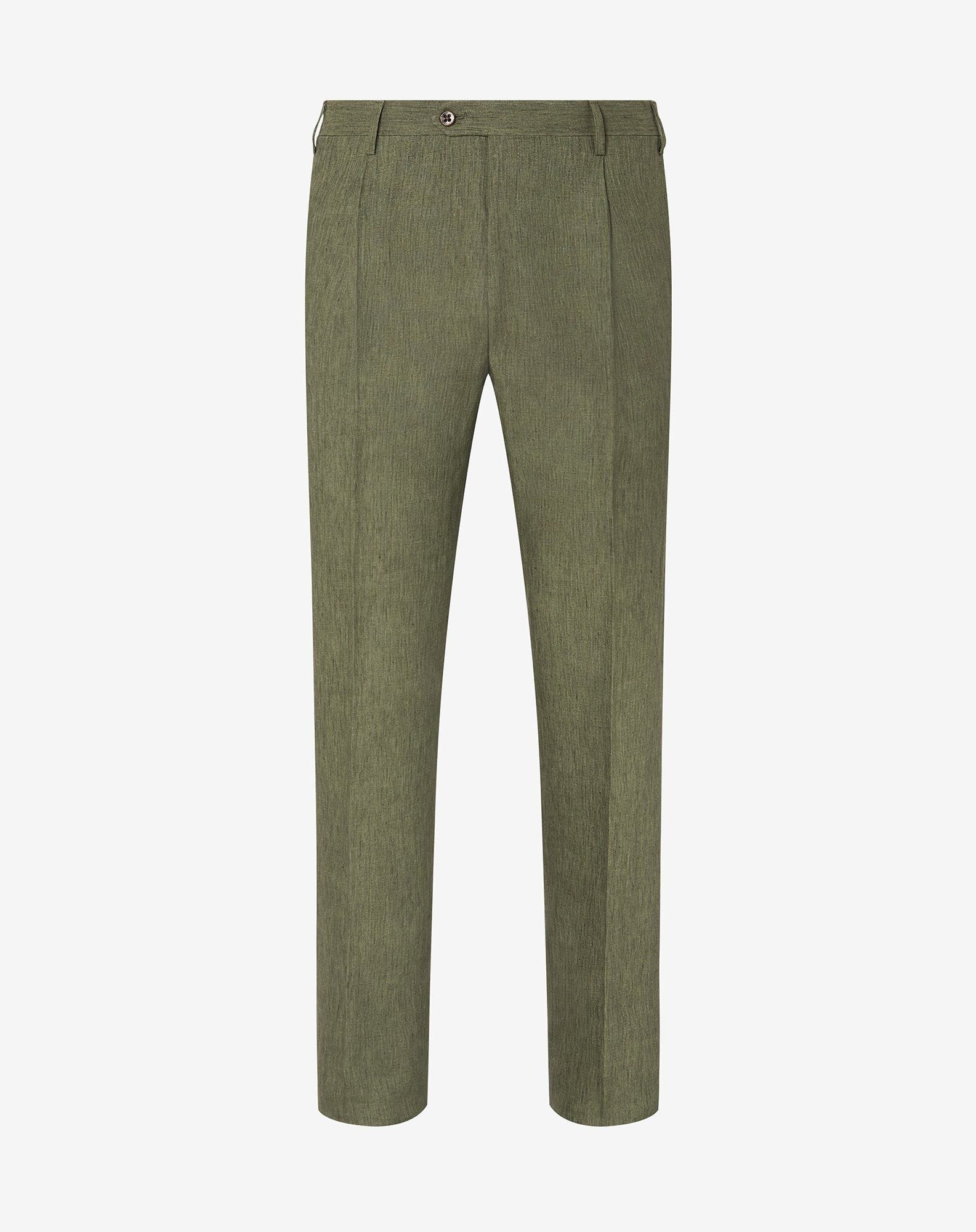 Single-dart green trousers made from pure linen chambray - 1