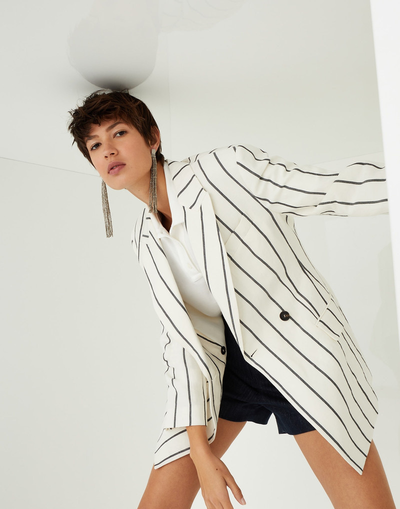 Striped linen and cotton blazer with monili 4