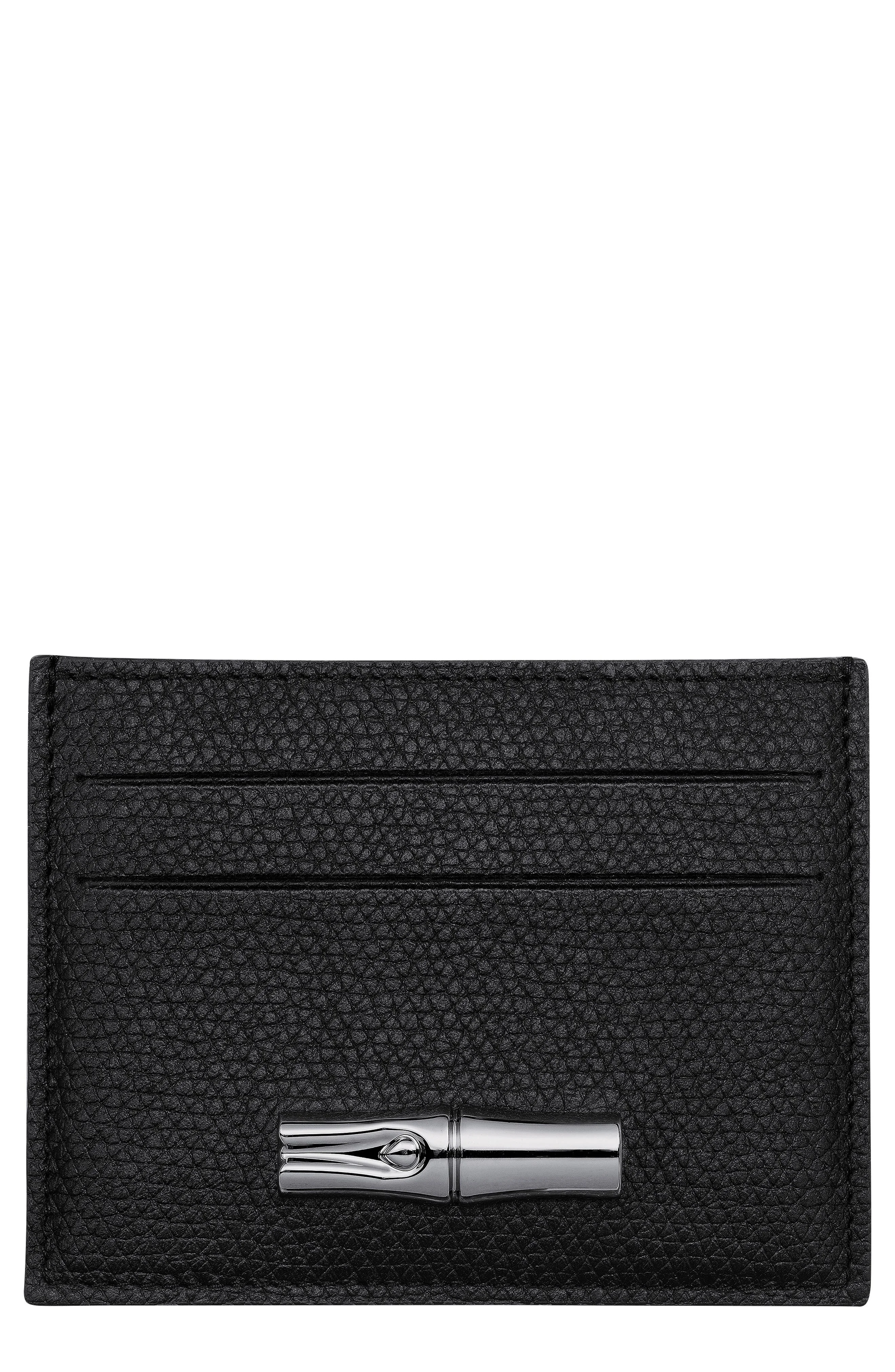 Longchamp Le Roseau Leather Card Holder in Black at Nordstrom - 1
