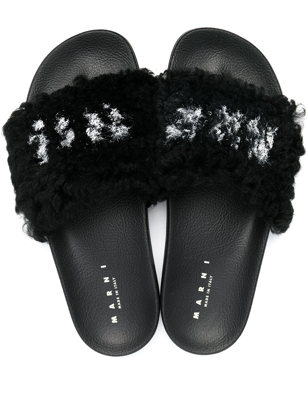 logo-print shearling slides - 4