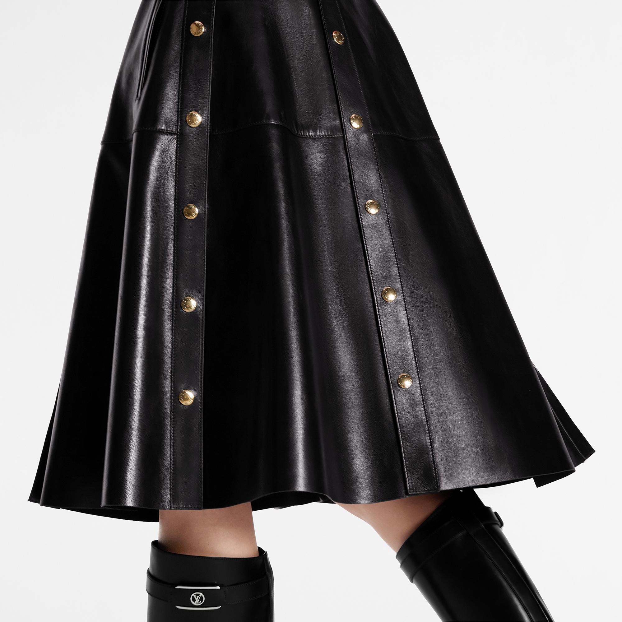 Snap Button Leather Skirt - 4