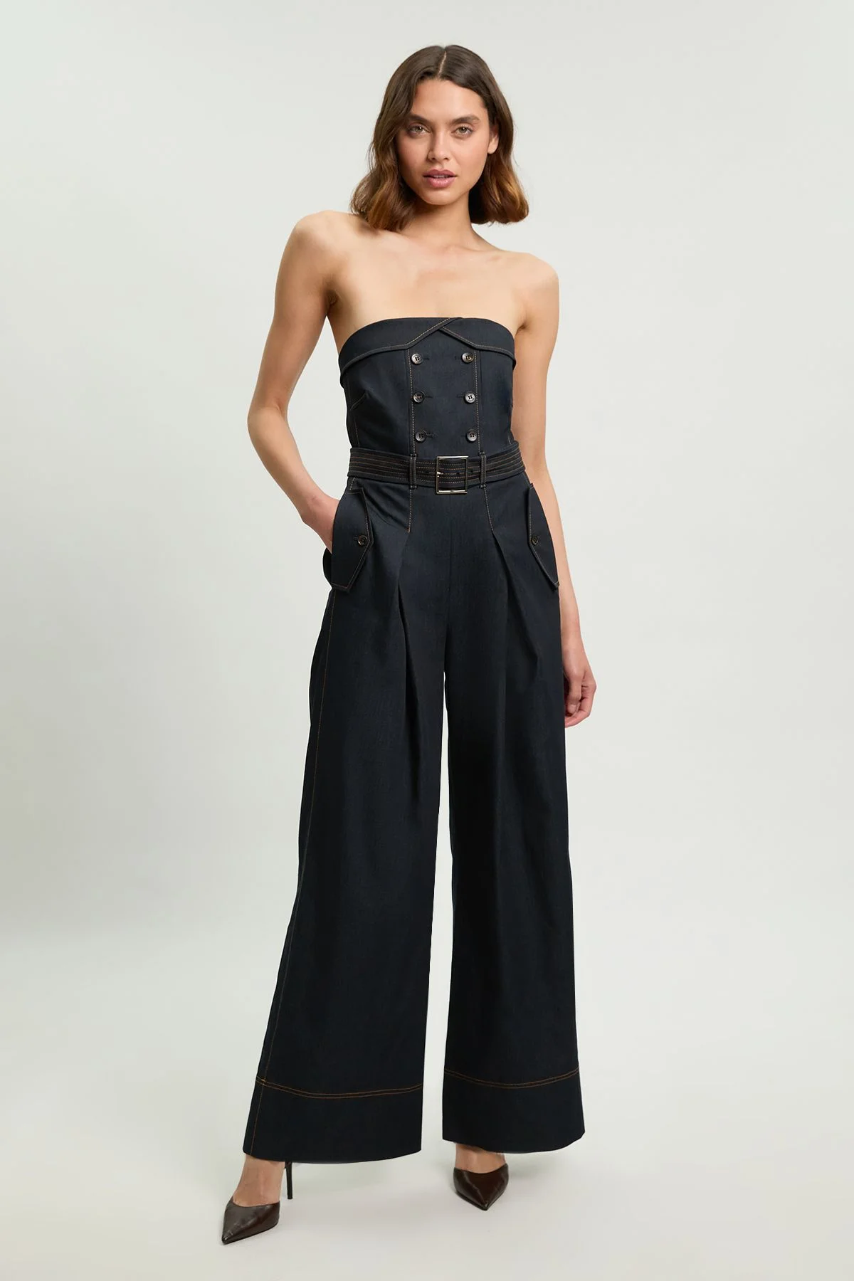 Petite Tailored Denim Trench Bandeau Jumpsuit - 1