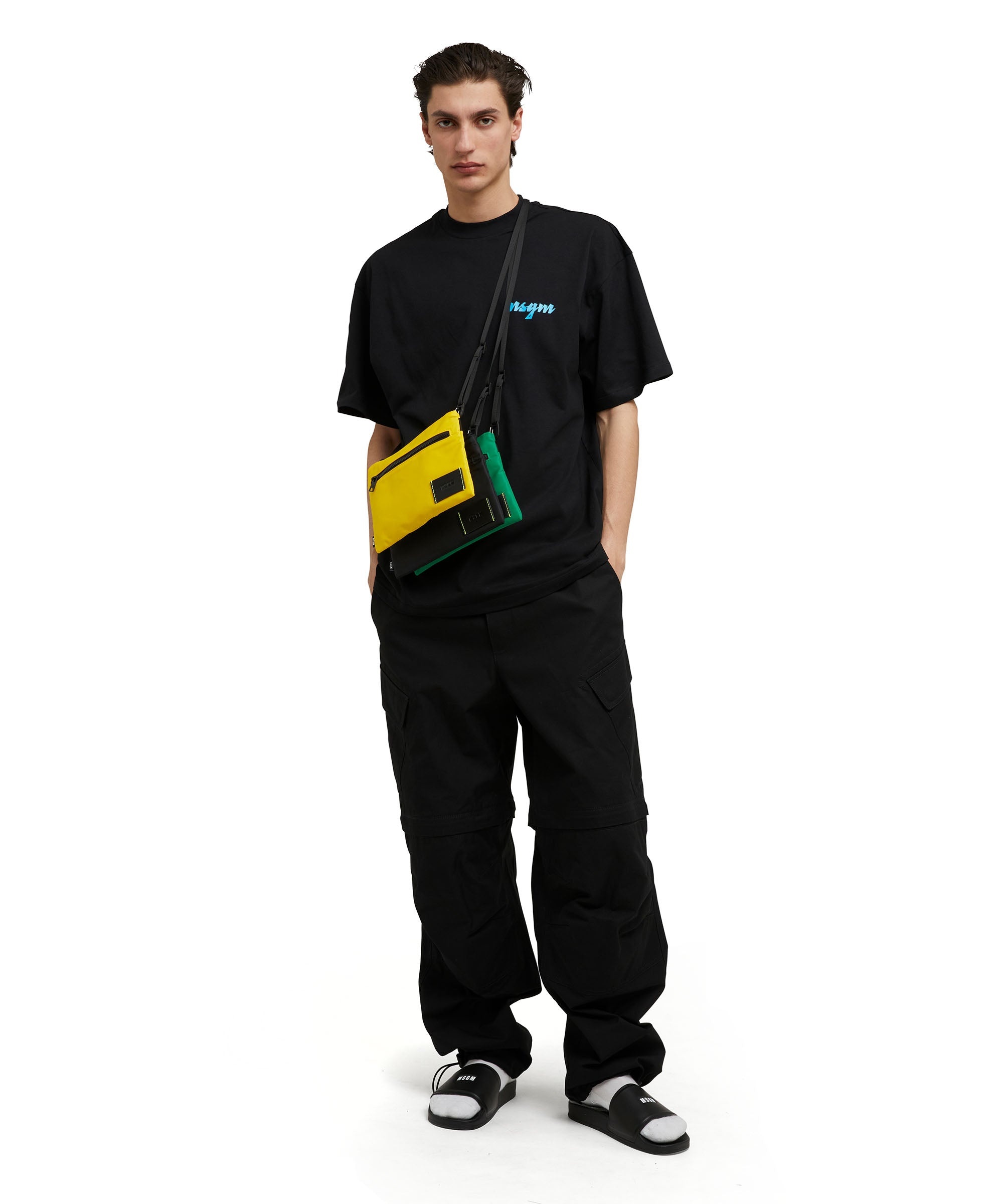 Cotton crewneck t-shirt with embroidered multicolor logo in cursive - 5