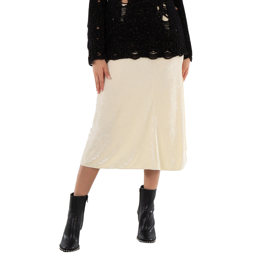 Jil Sander Ladies Cosmic Latte Low Waist Velvet A-line Midi Skirt, Brand Size 34 (US Size 4) - 1