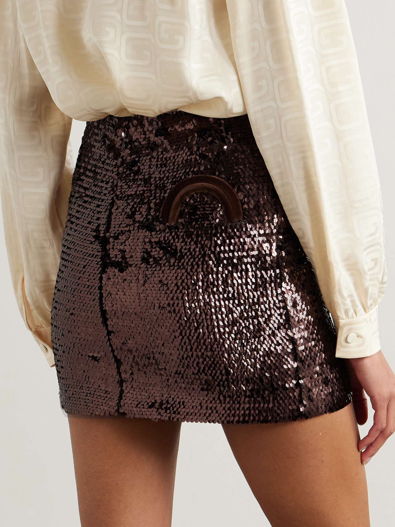 BLAZE MILANO Tropicana Coci velvet trimmed sequined crepe mini skirt REVERSIBLE