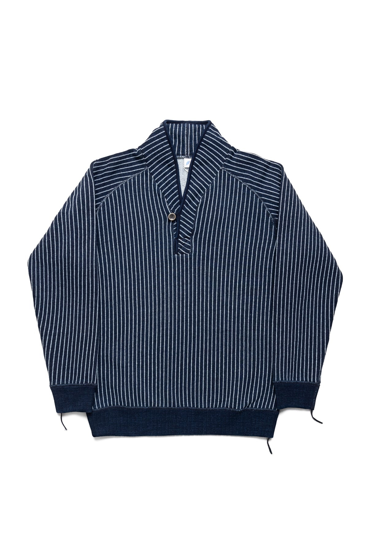 Yarn Dyed Indigo Shawl Collar Sweatshirt - Indigo Stripe - 1