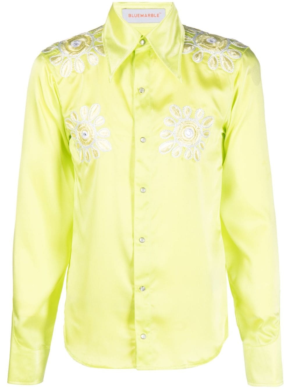 floral-embroidery satin shirt - 1