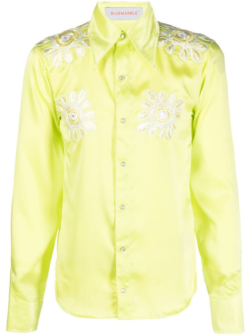 floral-embroidery satin shirt 1