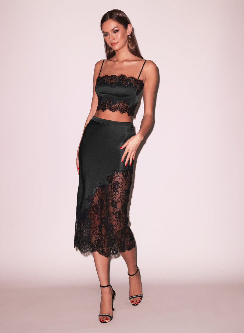 Fleur du Mal Silk & Lace Scallop Midi Skirt outlook
