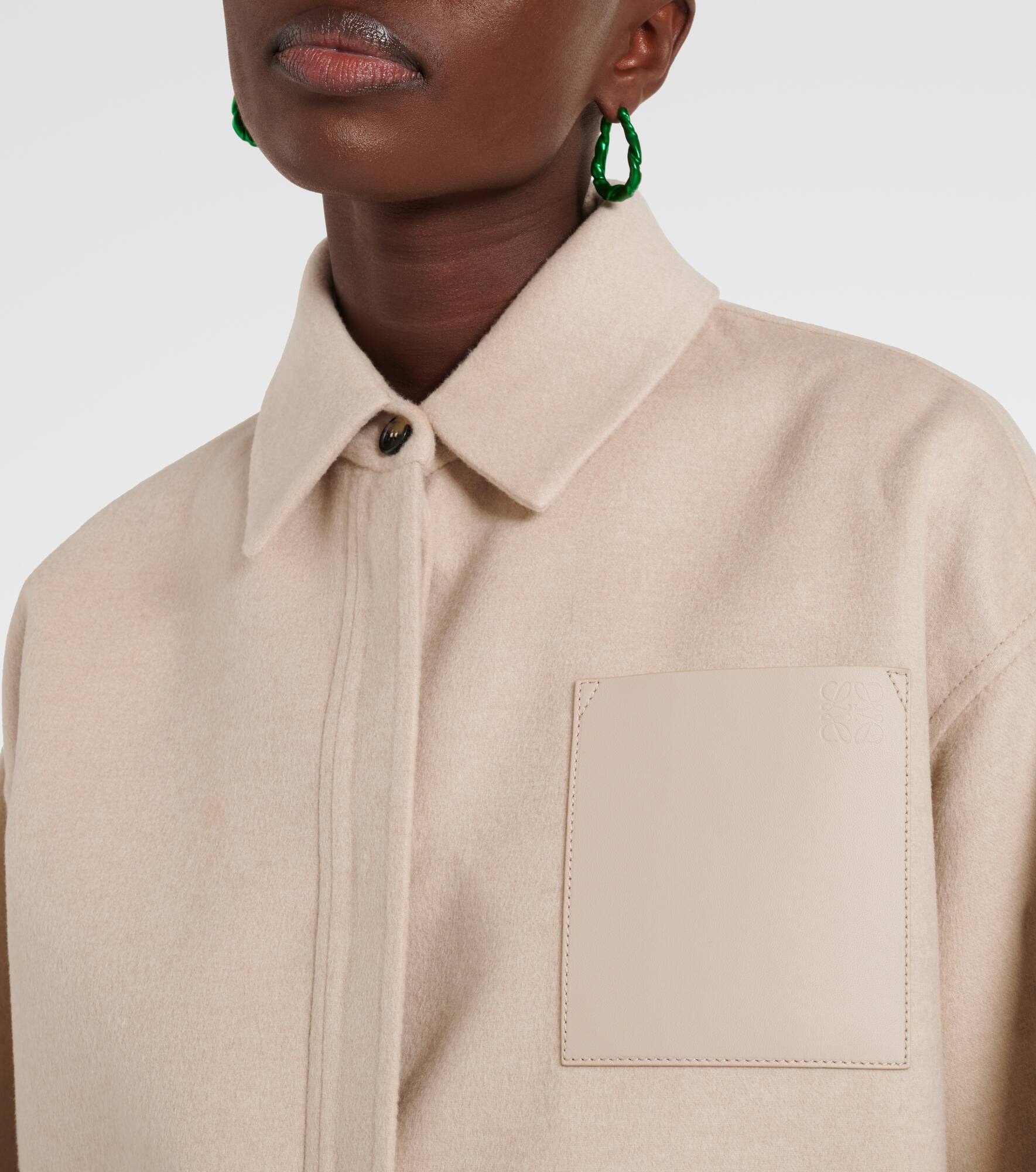 Leather-trimmed wool and cashmere overshirt - 5