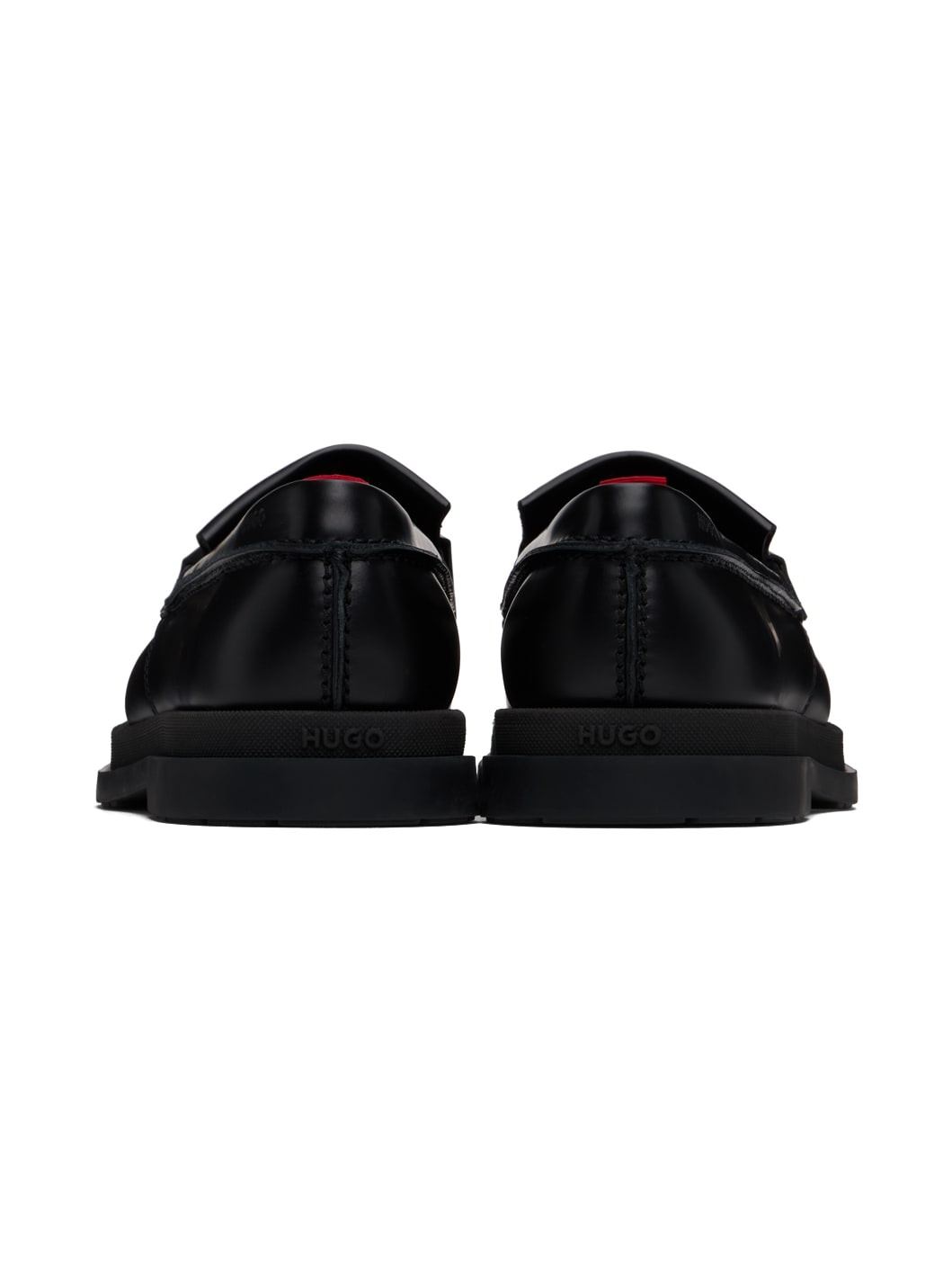 Black Leather Fringe Trim Loafers - 2