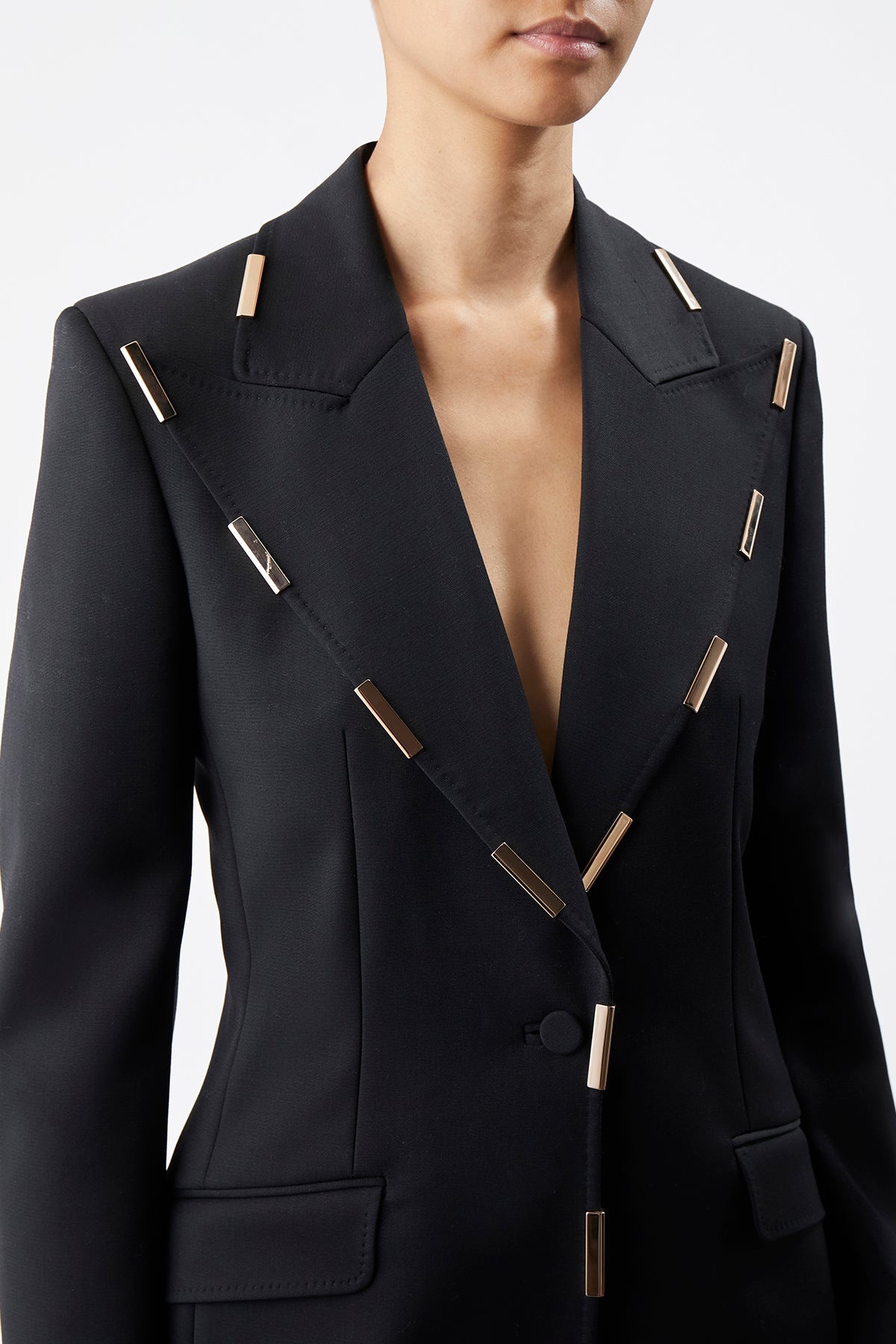 Leiva Blazer in Black Sportswear Wool with Gold Bars - 6