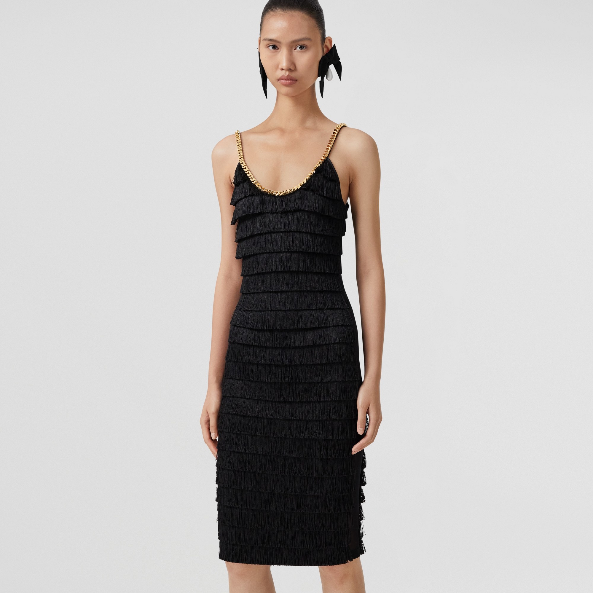 Chain Trim Fringed Sleeveless Dress - 6