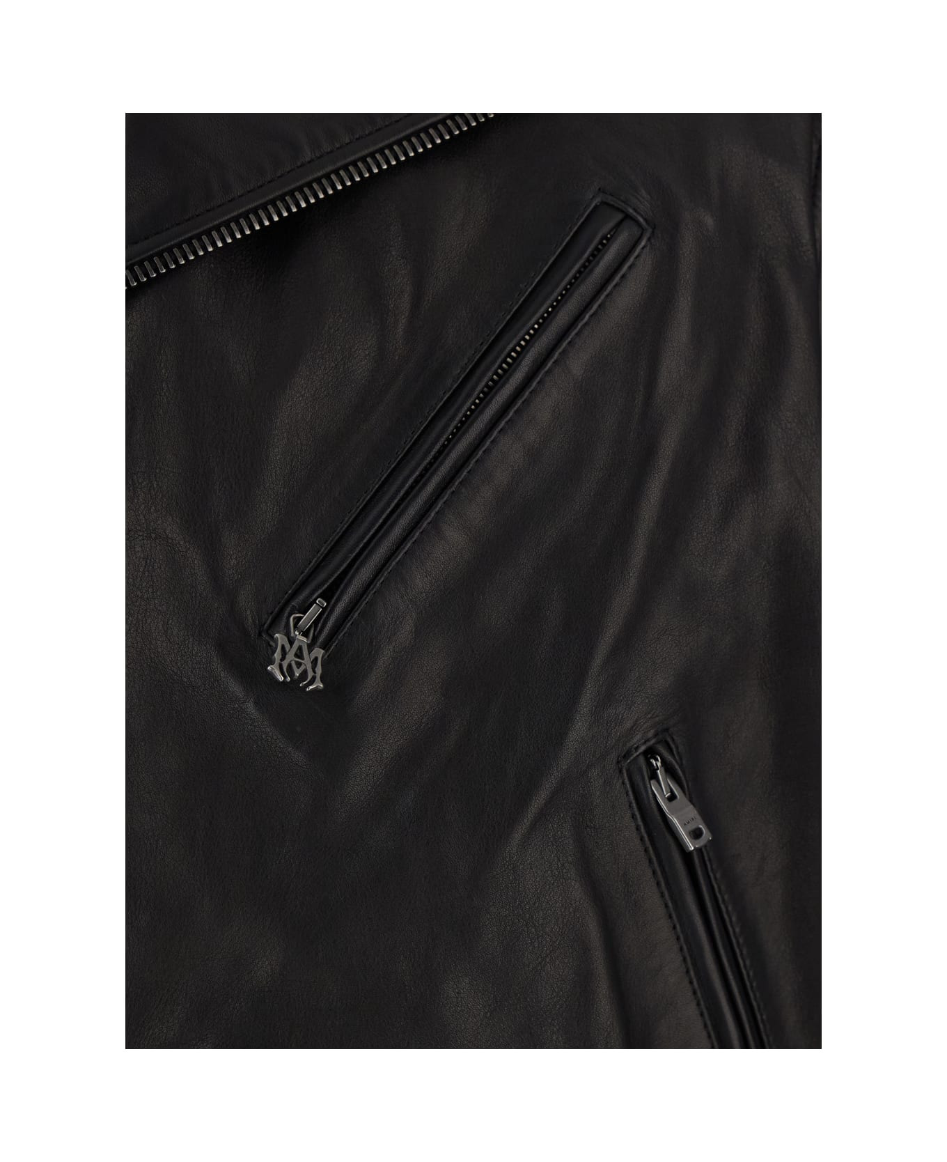 Black Jacket With Wide Notched Revers And Maxi Logo Lettering Print On The Rear In Leather Man - 3