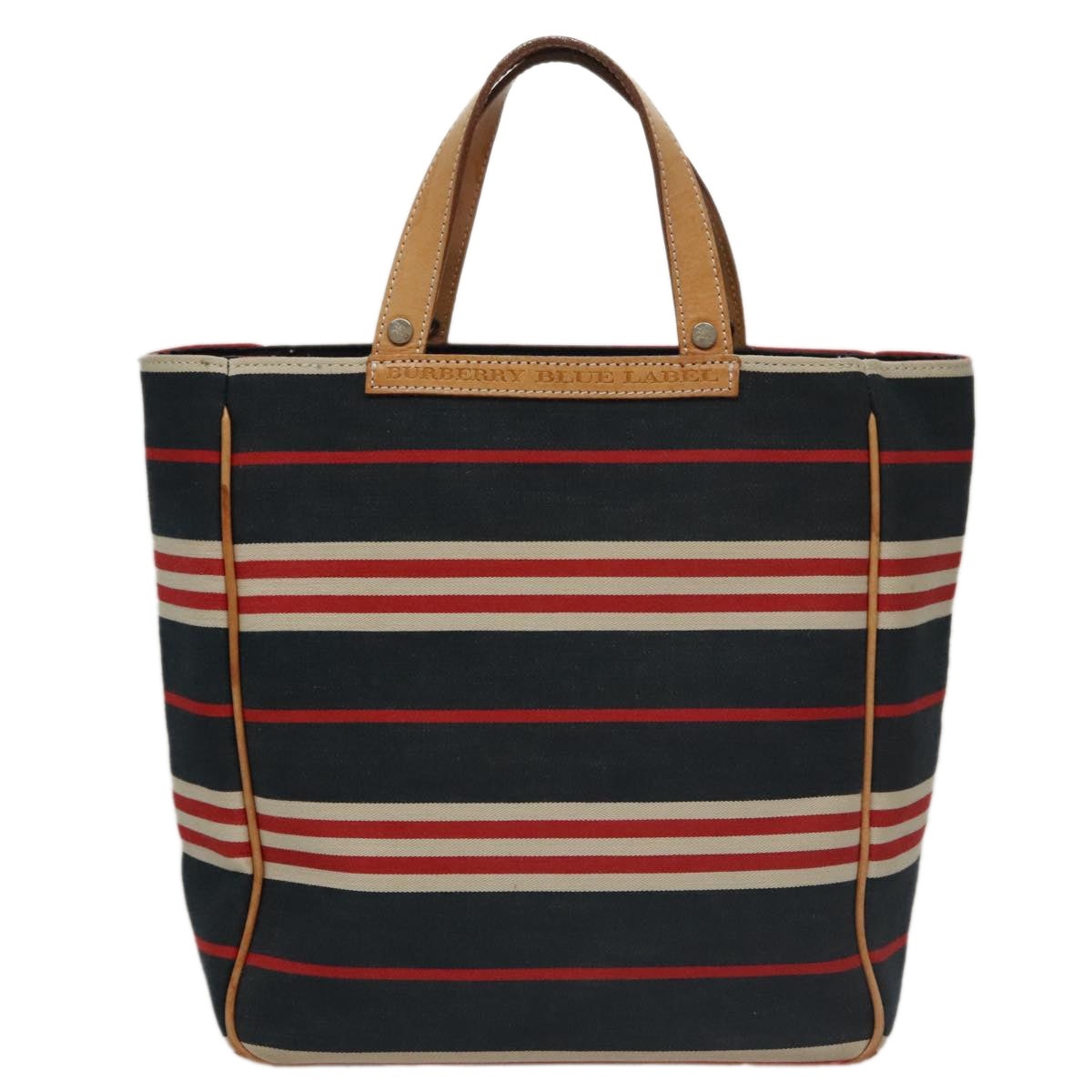 Burberry Hand Bag Canvas Leather Navy Silver - 2