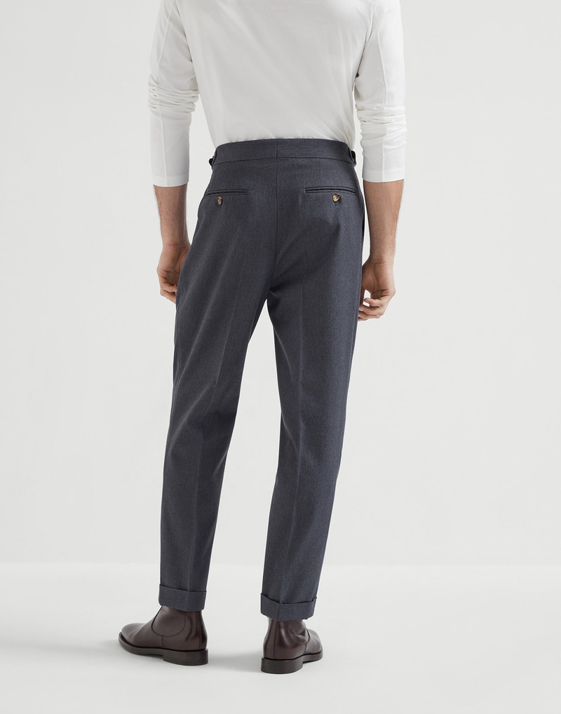Brunello Cucinelli Cotton and virgin wool gabardine tailor fit trousers with reversed double pleats and waist tabs outlook