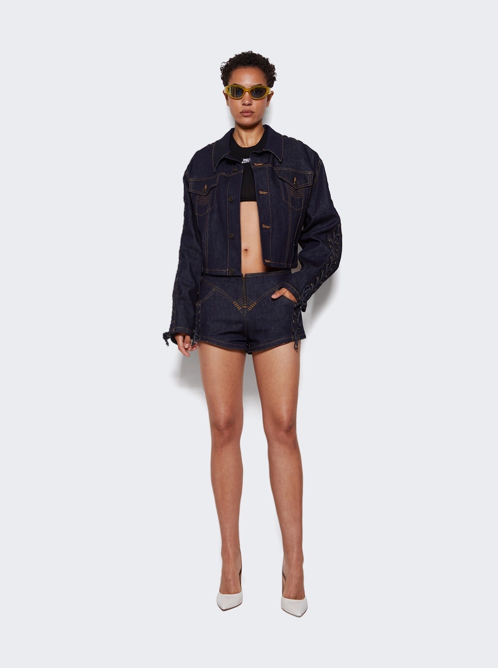 Flowers Oversized Cropped Denim Jacket Indigo - 2