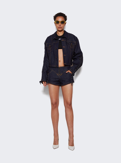 Jean Paul Gaultier Flowers Oversized Cropped Denim Jacket Indigo outlook