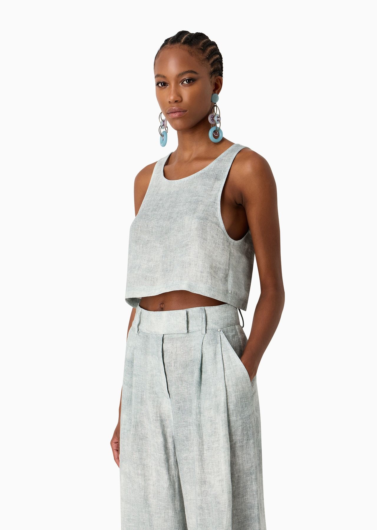 Denim Collection denim-effect linen cropped top - 2