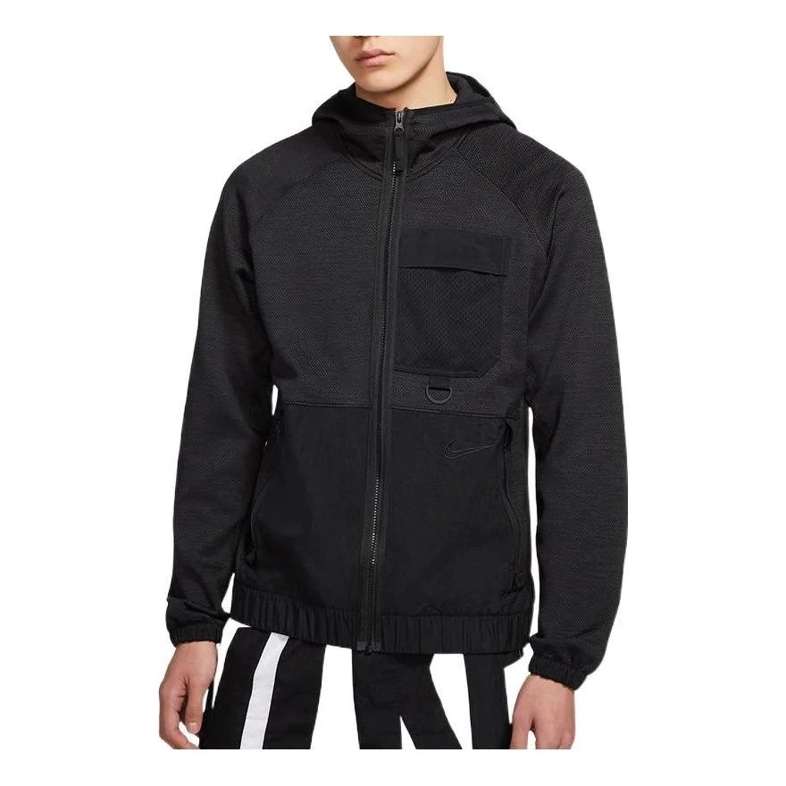 Men's Nike Solid Color Small Logo Embroidered Hooded Training Jacket Autumn Black BV9309-010 - 1
