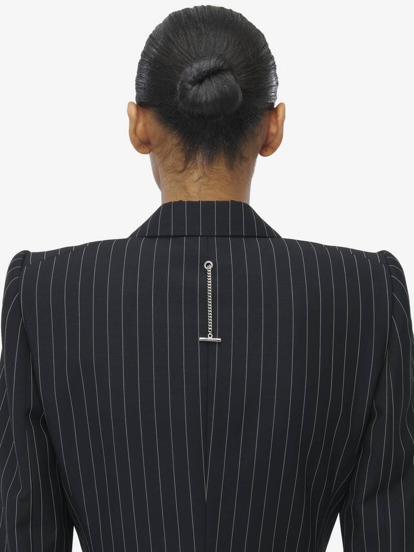 Pinstripe Stacked Shoulder Jacket - 5